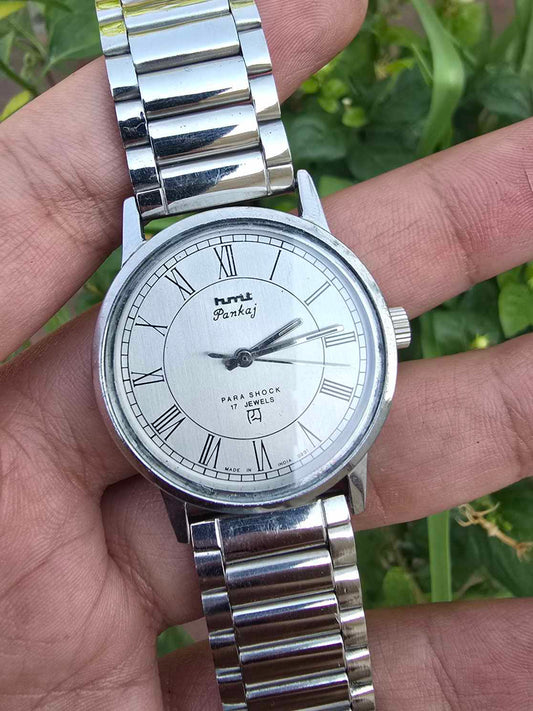 Vintage HMT Pankaj White Roaman Dial (Mechanical Hand-Winding Watch)