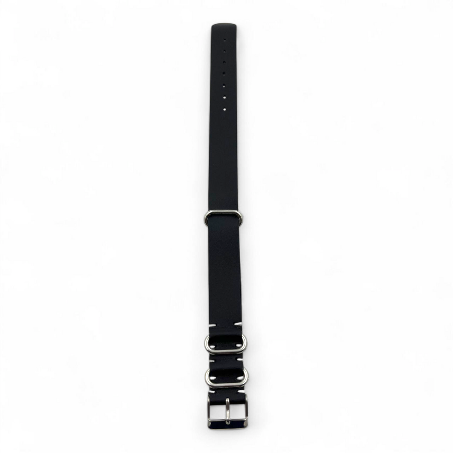 [18 mm] Leather Nato Strap - Black Threaded