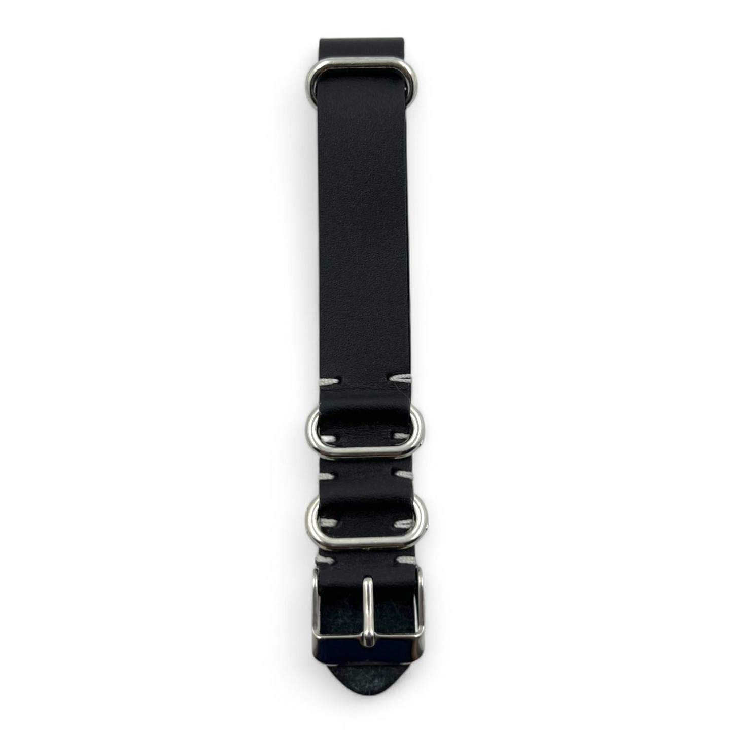 [18 mm] Leather Nato Strap - Black Threaded