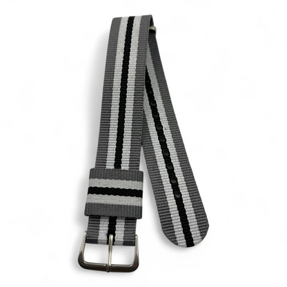 [20 mm] Nato Strap - Grey, White & Black Stripe