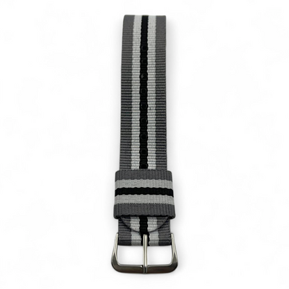 [20 mm] Nato Strap - Grey, White & Black Stripe