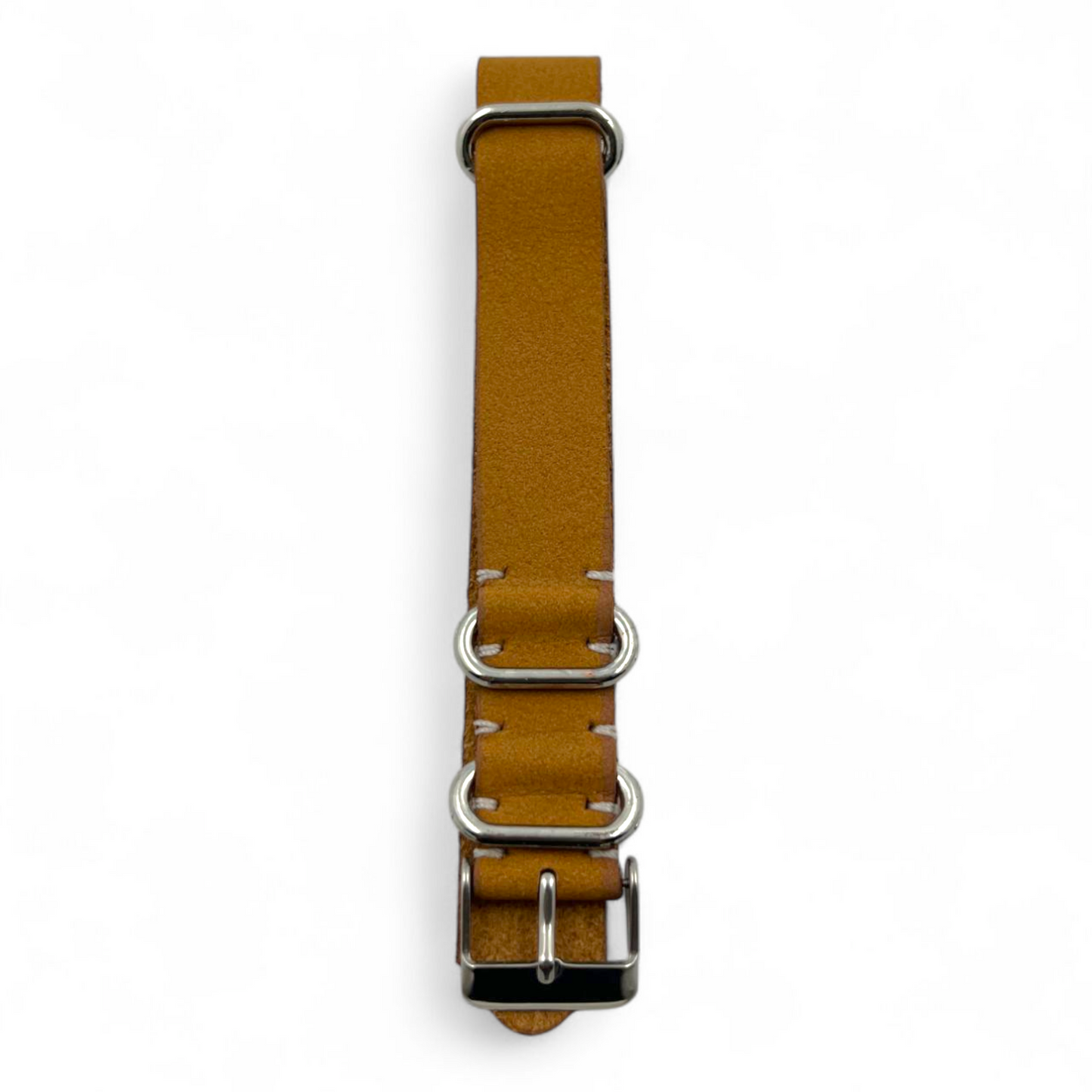 [18 mm] Leather Nato Strap - Tanned Brown Threaded