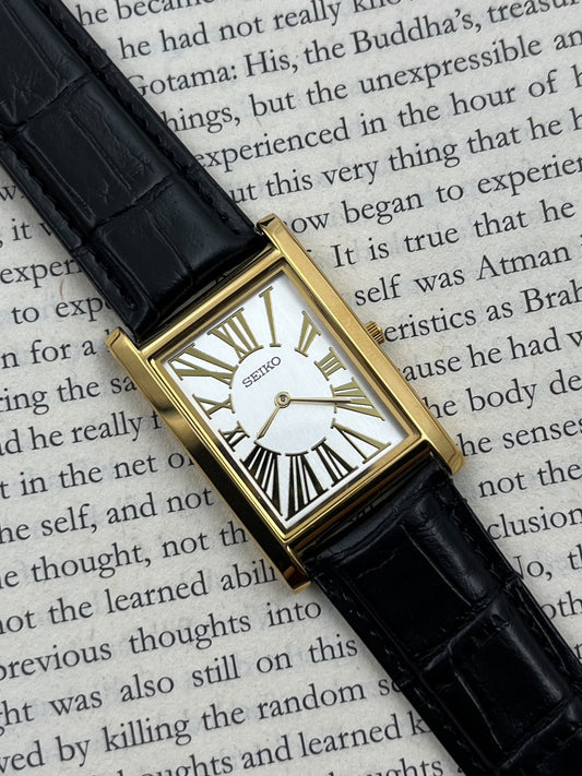 SEIKO TANK - Roman White Gold  (Quartz - Mod)