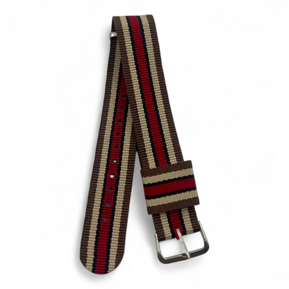[20 mm] Nato Strap - Beige/Maroon/Brown Stripe