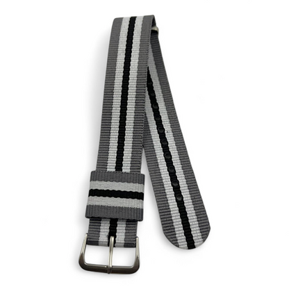 [20 mm] Nato Strap - Grey, White & Black Stripe