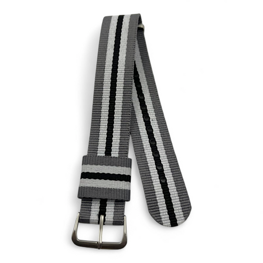 [20 mm] Nato Strap - Grey, White & Black Stripe